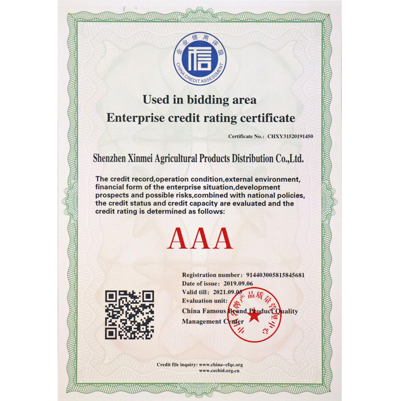 AAA级企业信用等级英文证书